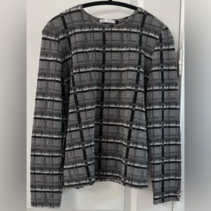 ZARA Women Black White Textured Stripe Pattern Long Sleeve Top Size Medium